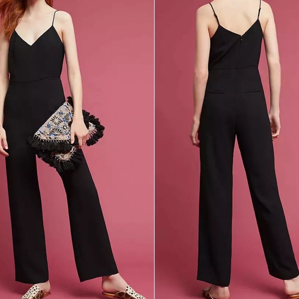 Anthropologie Black Spaghetti-Strap Wide-Leg Jumpsuit